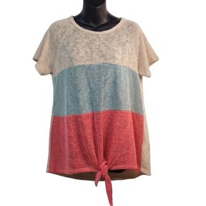 Watermelon Women's Color Block Thin Knit Tie Hem Top Blouse Size L NWT